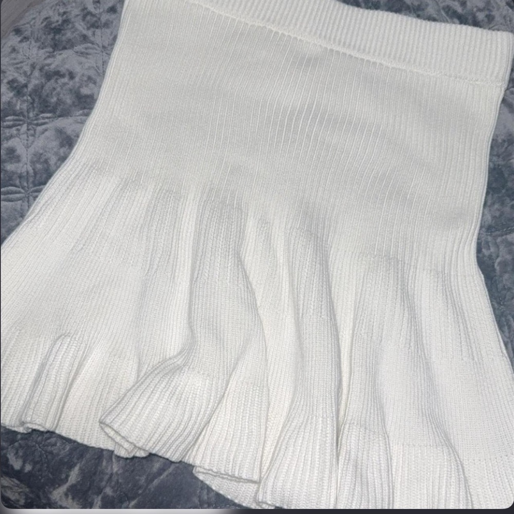 Free People White Ribbed Flare Skirt